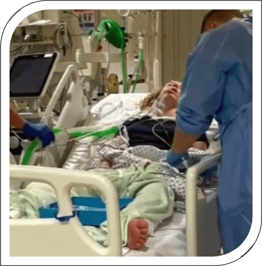 Skyla in hospital intensive care during her recovery